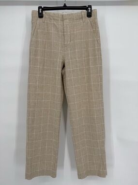 Madewell Linen Cotton Pants Straight Leg Plaid Minimalist Workwear Neutral 2
